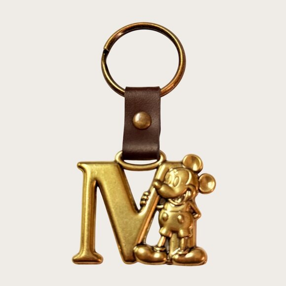 Disney Mickey Mouse Monogram Letter M Keychain Keyring With Leather Strap - Picture 1 of 2